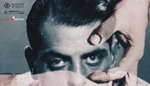 Fragment del cartell del cicle de cinema surrealista. Fotomuntatge a partir d'una fotografia de Luis Buñuel i d'un fotograma d'Un chien Andalou